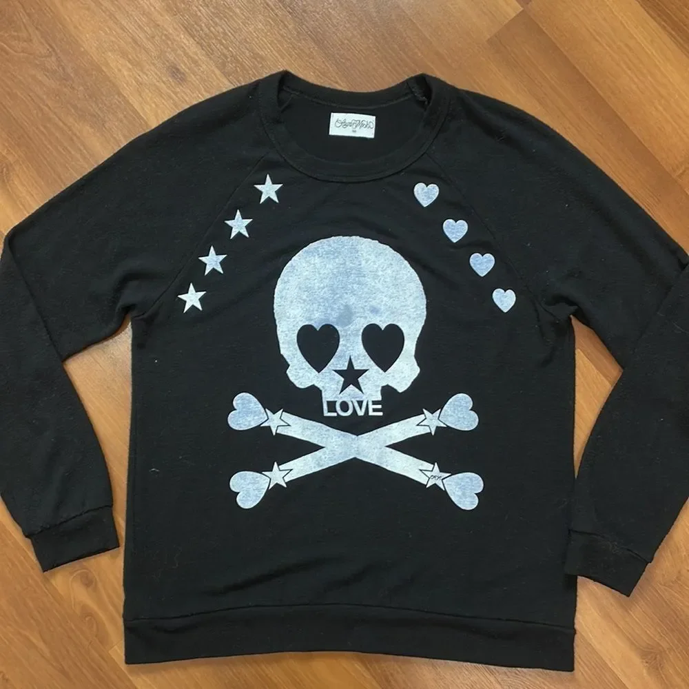 Lauren Moshi Black Sweatshirt Skull Heart Love - Picture 2 of 5